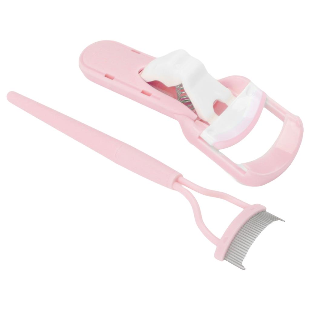 Eyelash Curler Comb Set Professional Wide Angle Fine Tooth Spacing Eyelash Curler Kit with Refill Pads for Make Up Pink