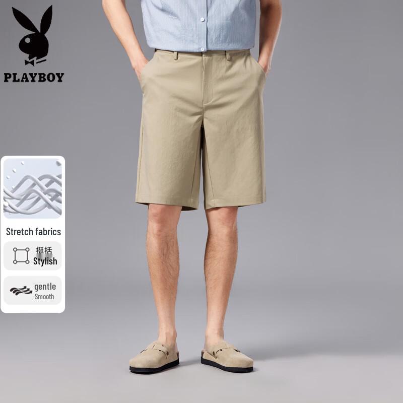 PLAYBOY Men s Premium Mulberry Silk Ice Feel Casual Shorts 29 хаки