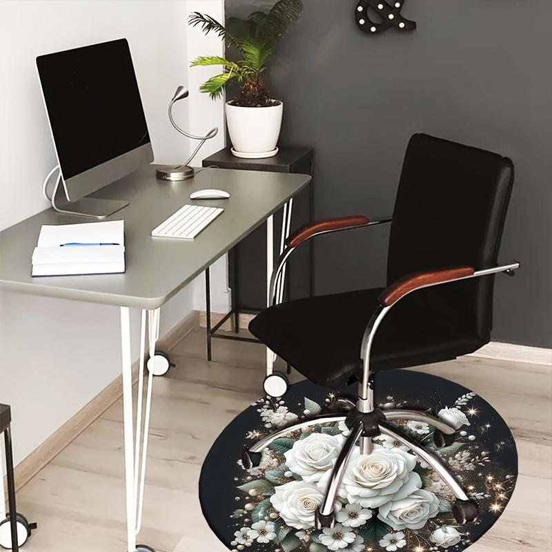 

1pc Office Carpet Chair Mats Elegant White Floral Bouquet Perfect for Decorating Office Chairs, Living Rooms, Or Bedrooms.YDT154 80cm by 80cm