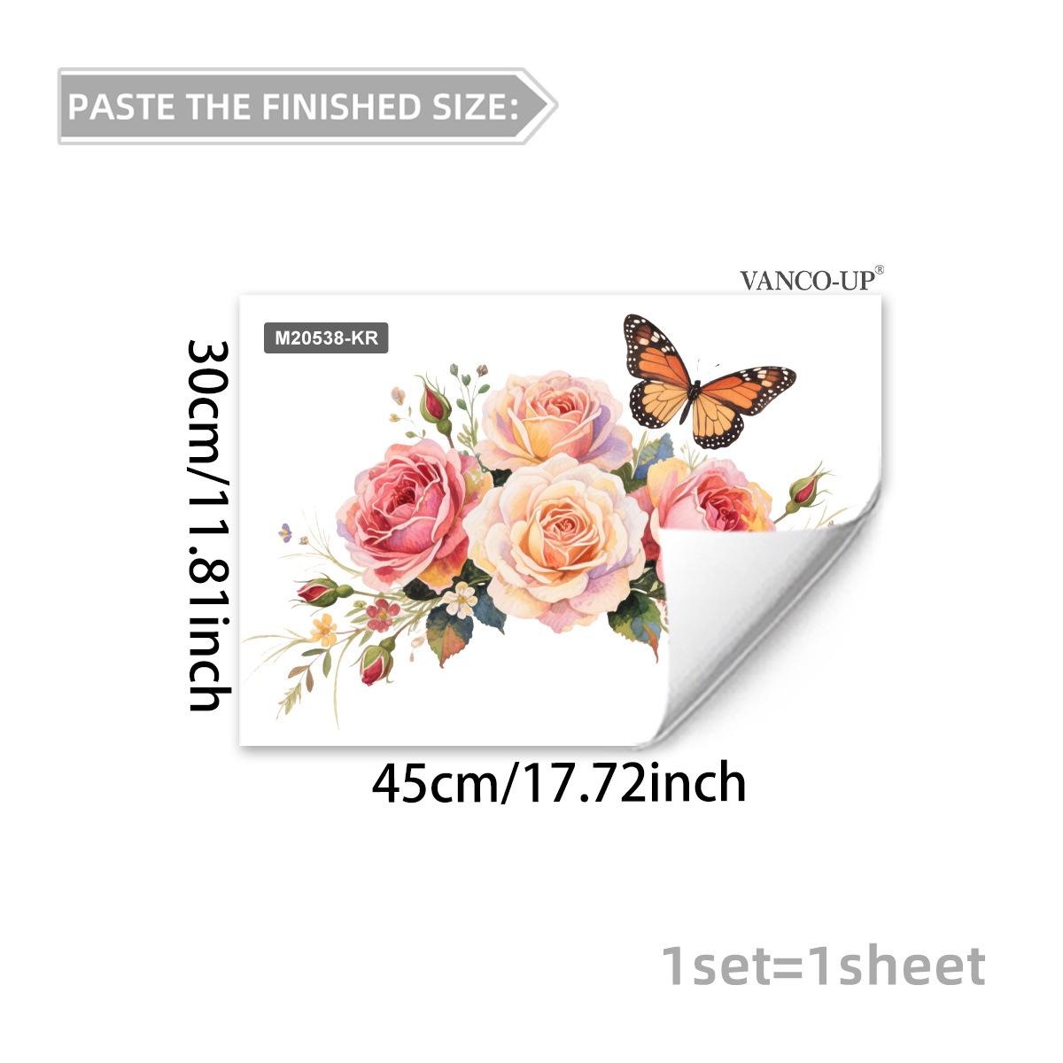 

Creative Pink Floral Green Leaf Butterfly Wall Stickers, Self-Adhesive Decor for Living Room Bathroom Background Decoration 30x45cm