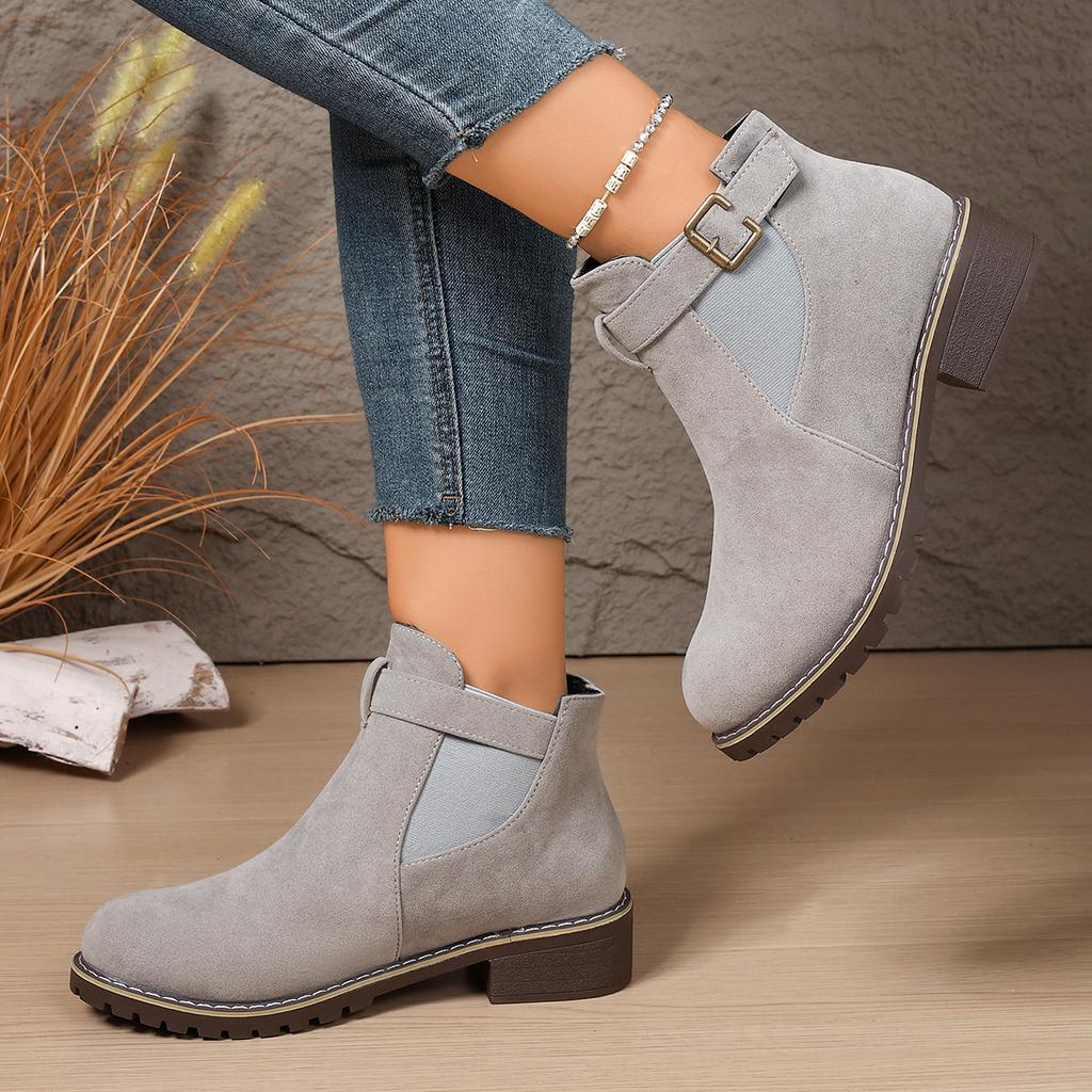 Suede Booties Women's New Short Vintage Block Heel Flat Martin Boots Side Zipper British Style Women's Boots