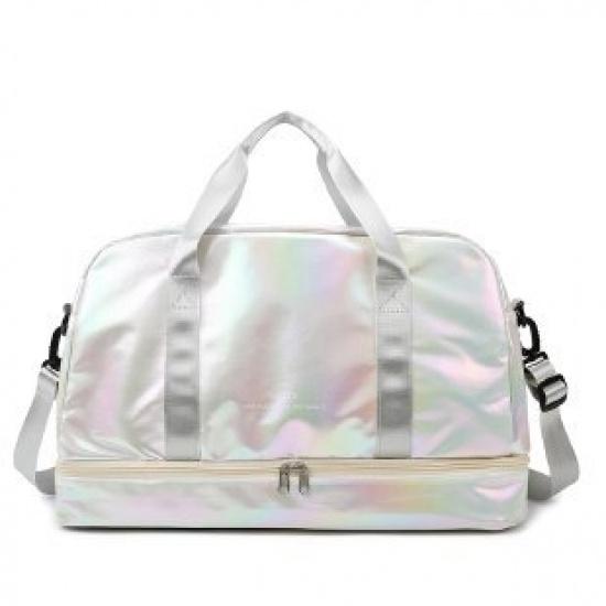 Pearlescent sports and fitness bag, travel bag, large-capacity colorful short-trip luggage bag, yoga bag