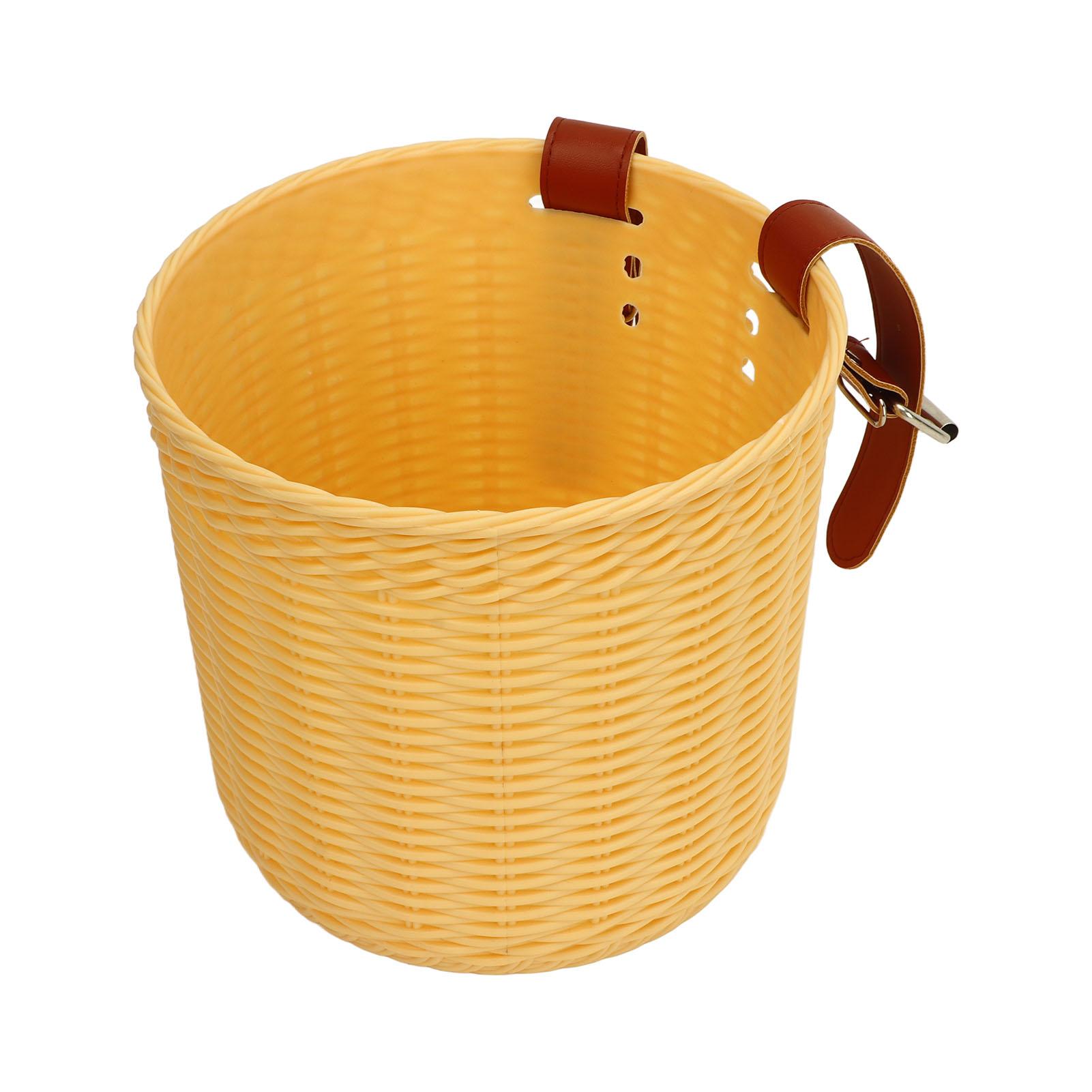 

Front Handlebar Bicycle Basket Multipurpose Simulation Wicker Round Shape Large Capacity Bike Baskets Yellow жёлтый