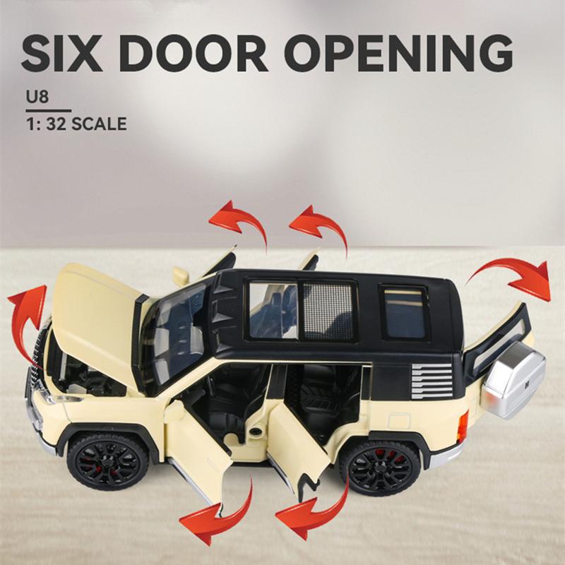 1/32 BYD Look Upat U8 SUV-Legierungsautomodell aus Druckgussmetallspielzeug Geländewagenautomodellsimulation Ton und Licht Kindergeschenk