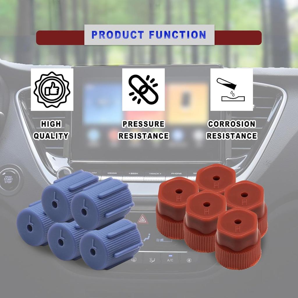 10Pcs R134a Cap A/C Cap 13mm & 16mm Air Conditioning Service AC System Charging Port Caps, 5 Sets Blue Low Side and 5 Sets Red High Side