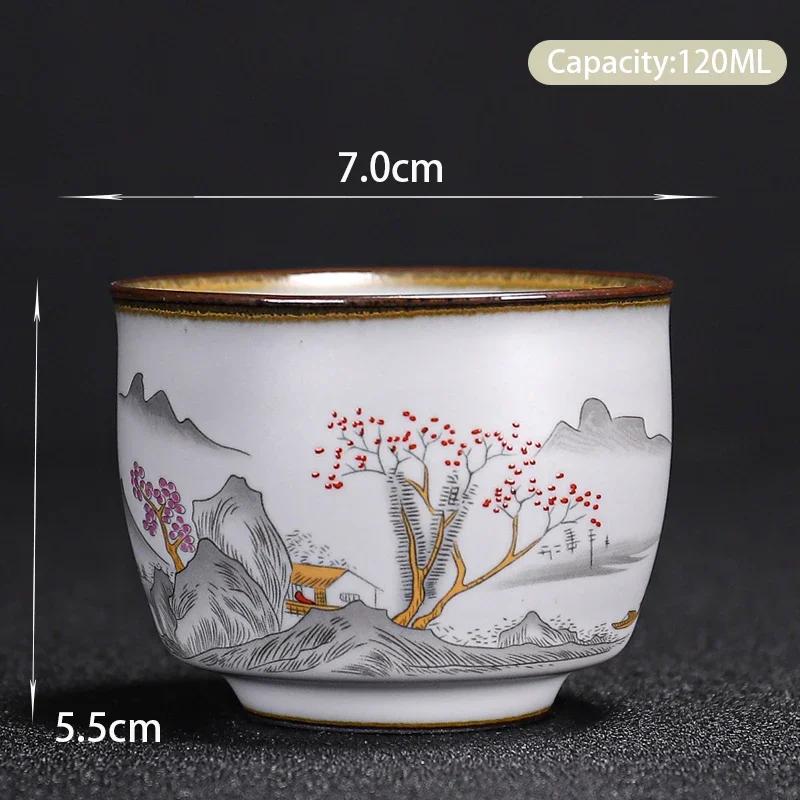 Boutique Ceramic Teacup Meditation Cup Hand Painted Landscape Travel Tea Bowl Handmade Tea Set Accessories Pu'er Master Cup