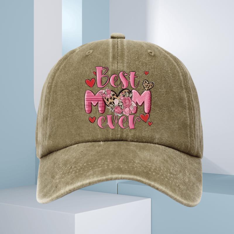 Best Mom Ever Print Washed Cotton Baseball Cap Adjustable Snapback Casual Gift for Women