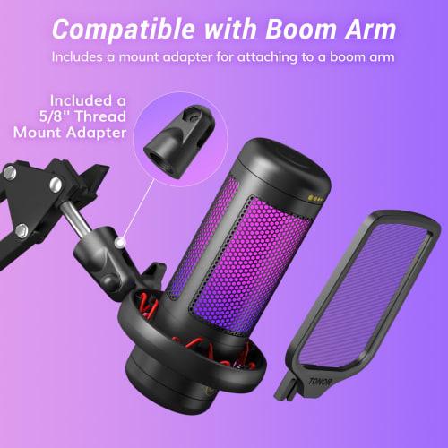 TONOR TC320 Gaming Microphone, USB Microphone with RGB/Gain Control, for Streaming, Podcasting, Recording, Twitch, YouTube, and Discord, Condenser Com