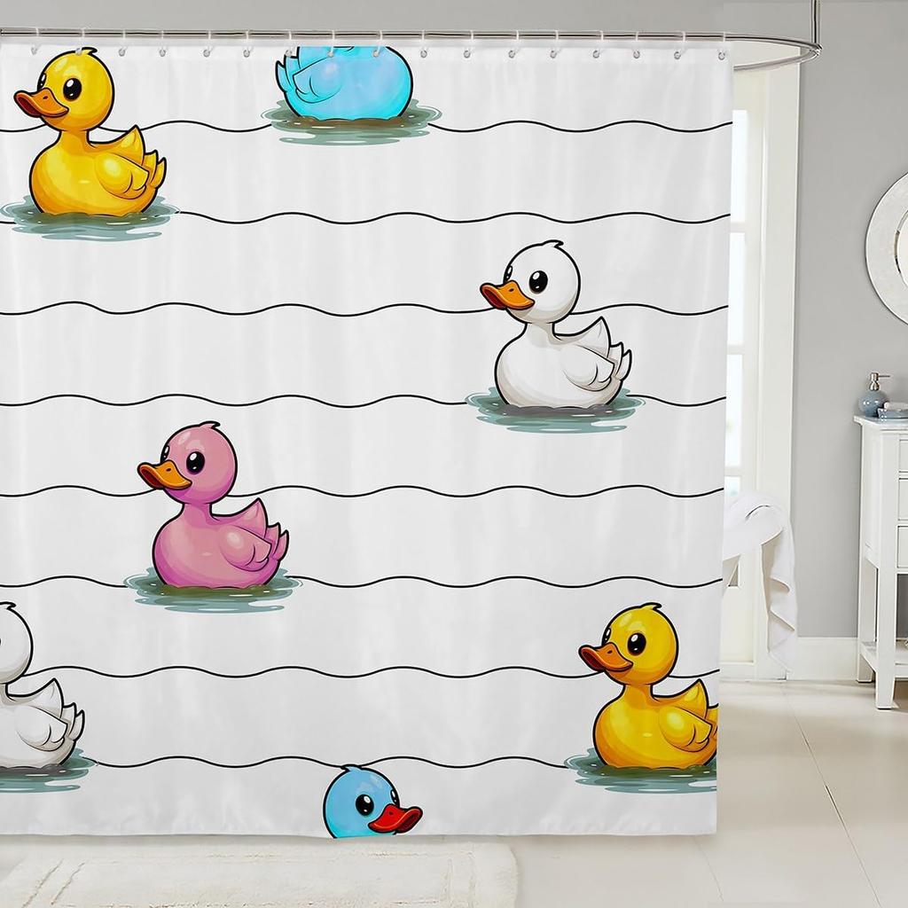 Kids Yellow Rubber Duck Shower Curtain Cartoon Ducks Bath Curtain Funny Animal Bathroom Accessories Cute Animal Fabric Shower