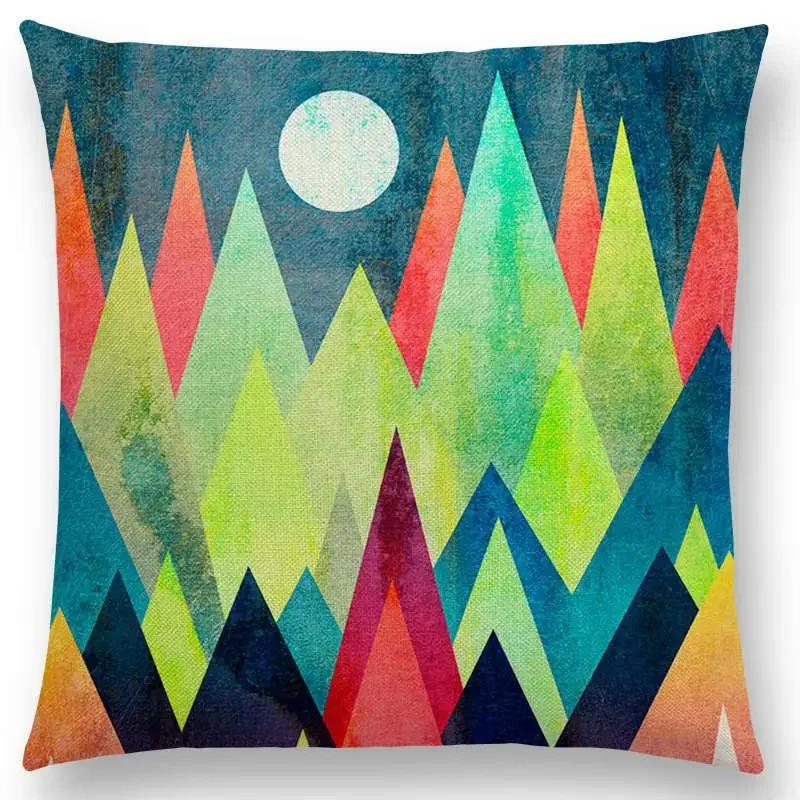Neuer Sonnenaufgang Und Mond Verträumte Gipfel Farbenfrohe Berge Welt Abstraktes Geometrisches Muster Kissenbezug Auto Sofa Dekokissenbezug