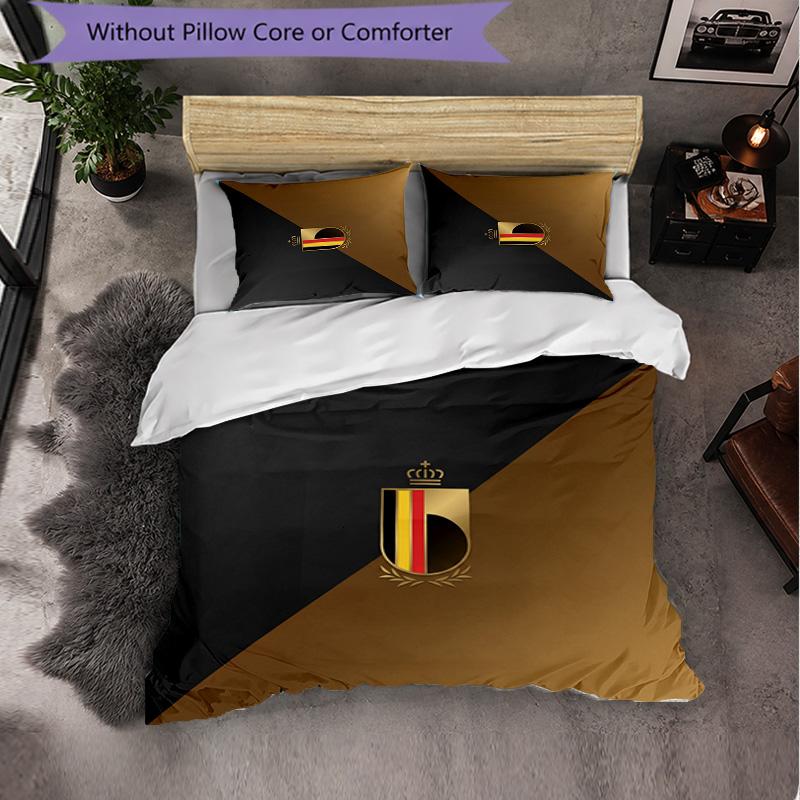 Belgium Football Pattern 3 Pieces Bedding Set Soft Microfiber Duvet Cover with Pillow Cases for Bedroom