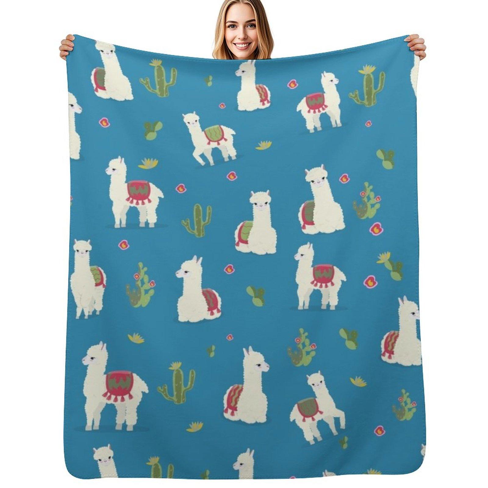 Cute pattern for Alpaca Throw Blanket Cozy Home Blanket Gift for Christmas Holiday Size: 75*100cm, Weight: 230 GSM