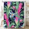 Tropical Floral Print Shower Curtain for Bathroom Decor Waterproof Fabric with Hooks (Green Pink Blue)