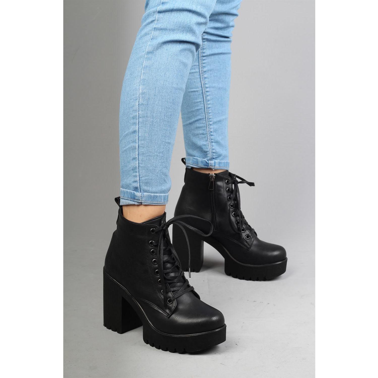 

Черные женские ботинки на платформе с толстой подошвой - Finday