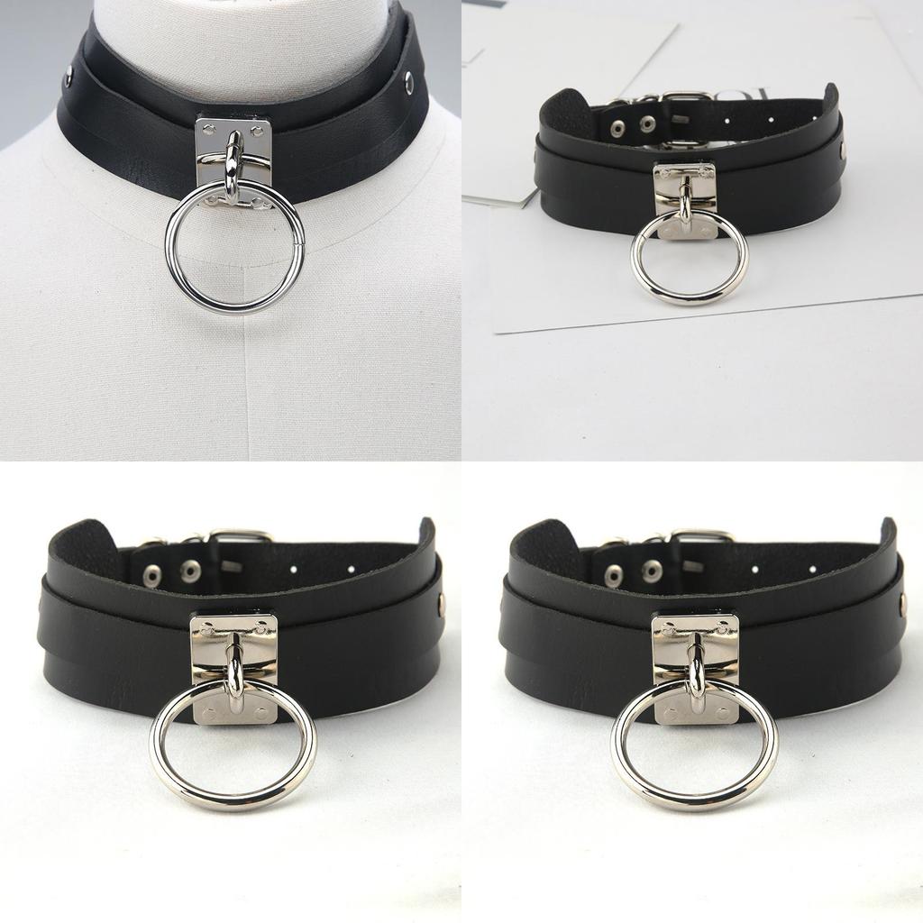 Fashion Solid Color Large Metal Ring Decoration Women Pu Leather Collar Necklace For Adult Women