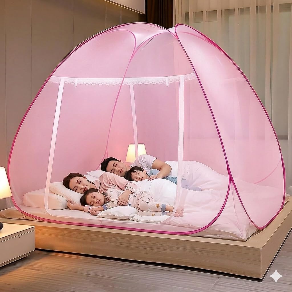Premium Mosquito Net for Queen Size Double Bed (6 x 6 Feet), Easy Foldable Machardani with Corrosion Resistant PVC Coated Steel Frame