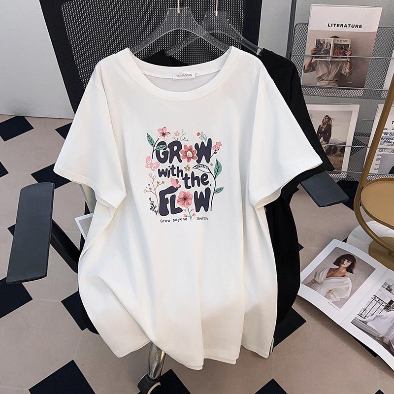 

Plus Size Slimming Loose Fit Mid-Length Short-Sleeve T-Shirt for Women (200/300/350 Jin) 7XL чёрный