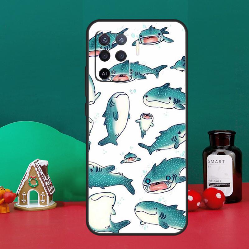 Cute Ocean Whale Fish Case For Oppo A98 A78 A58 A38 A18 A54 A74 A94 A80 A60 A40 A96 A76 A16 A15 A17 A57 A5 A6 Pro