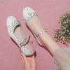 Four seasons wear girls single shoes sweet college buckle beef tendon soft sole older children sequined crystal shoes new children's leather shoes