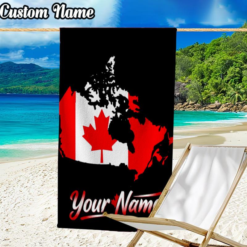 Custom Name Canada Flag Beach Towel - Soft, Ultra-Absorbent Microfiber, Lightweight, Perfect for Beach, Parties, Travel, Camping