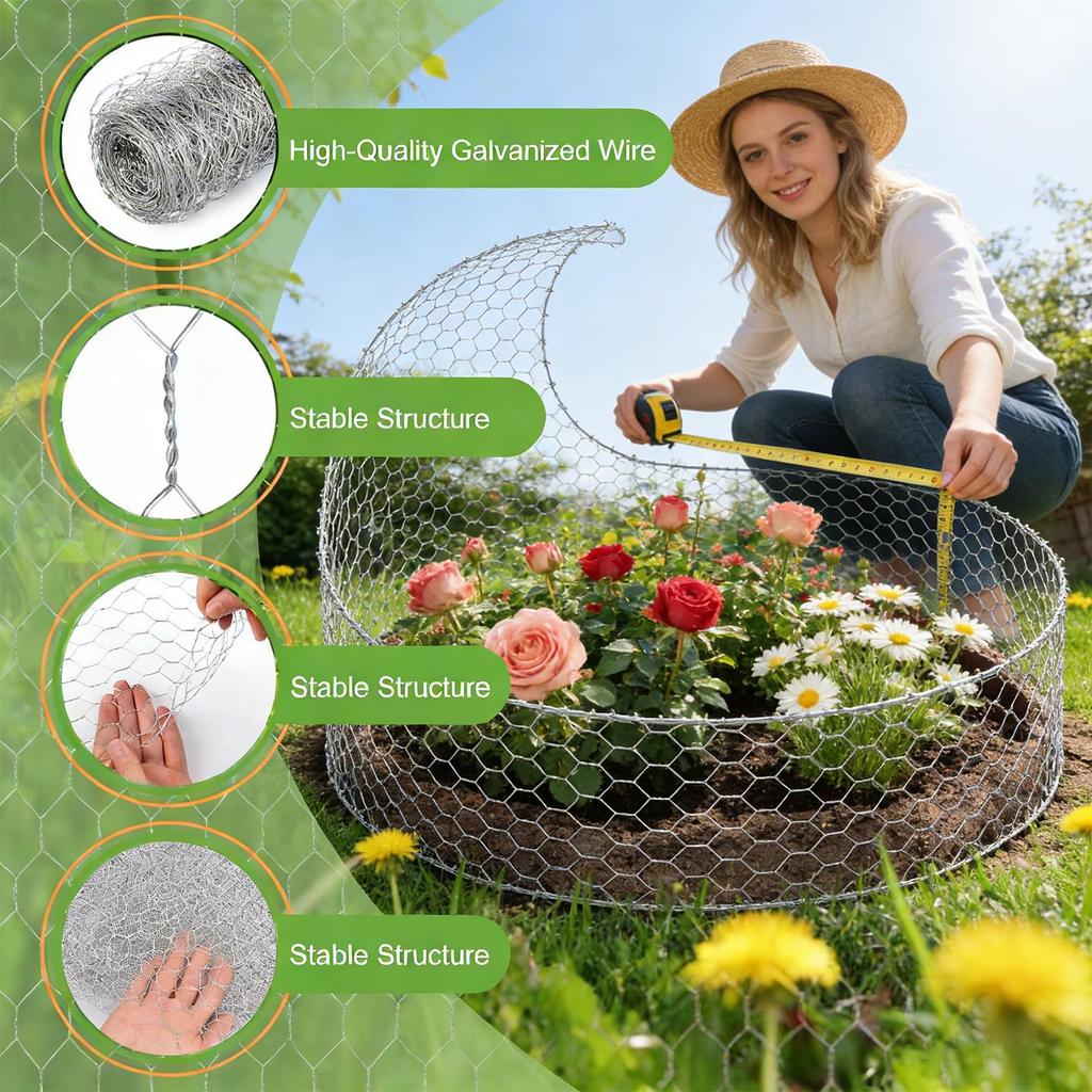 Rabbit Fence Metal Hexagonal Netting Poultry Fencing Chicken Wire Roll For Pet Animal Tree Duck Coop Garden Compost Bin Balcony