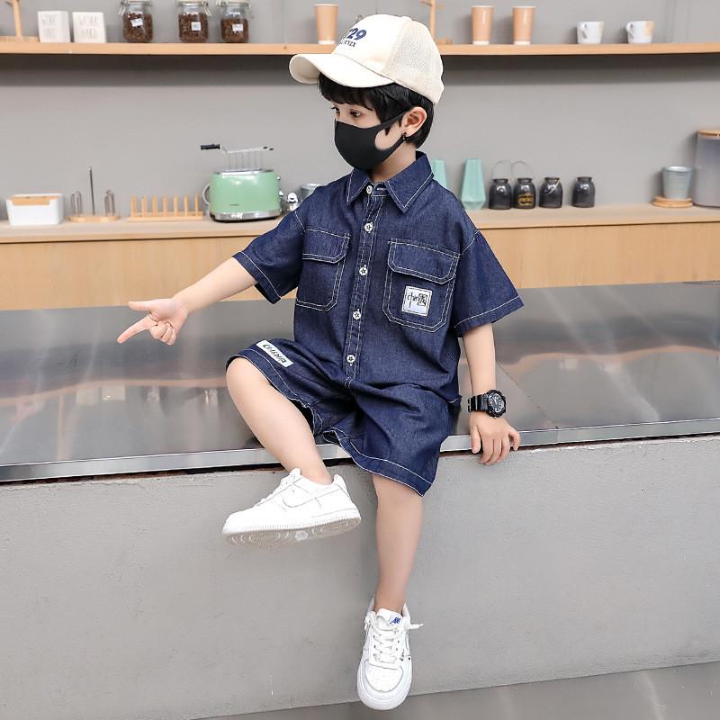 Trendy Blue Boys Denim Short Sleeve Set For Summer Stylish Casual Outfit For Kids