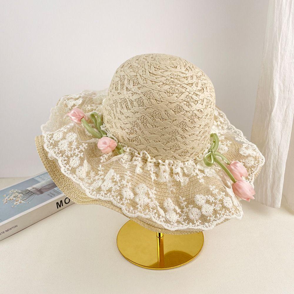 Wide Brim Straw Hat Tulip Sunscreen Hat Fashion Sunshade Hat  Summer