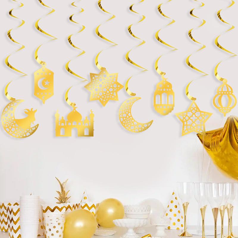 8pcs Ramadan Hanging Swirl Ornaments Eid Mubarak Moon Star Mosque Streamer Garland 2025 Islamic Muslim Party Home Decoration