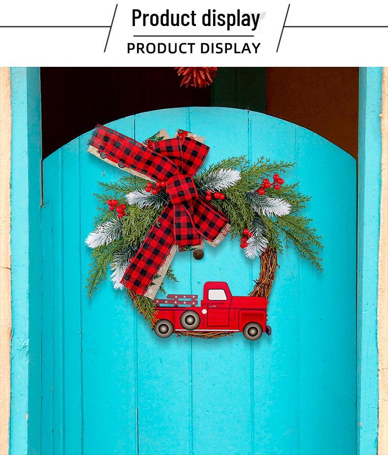 Jingchen Red Truck Christmas Door Hanger - Farmhouse Wreath Decoration