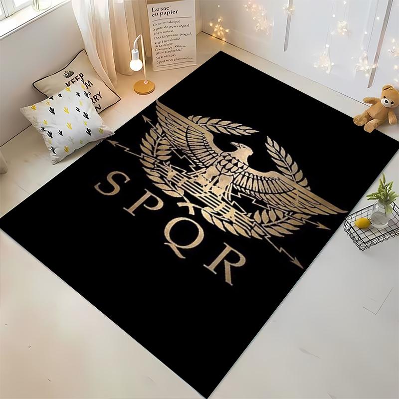 Golden Roman Eagle with SPQR Insignia Design. Non-slip rug suitable for living room and bedroom sofas.