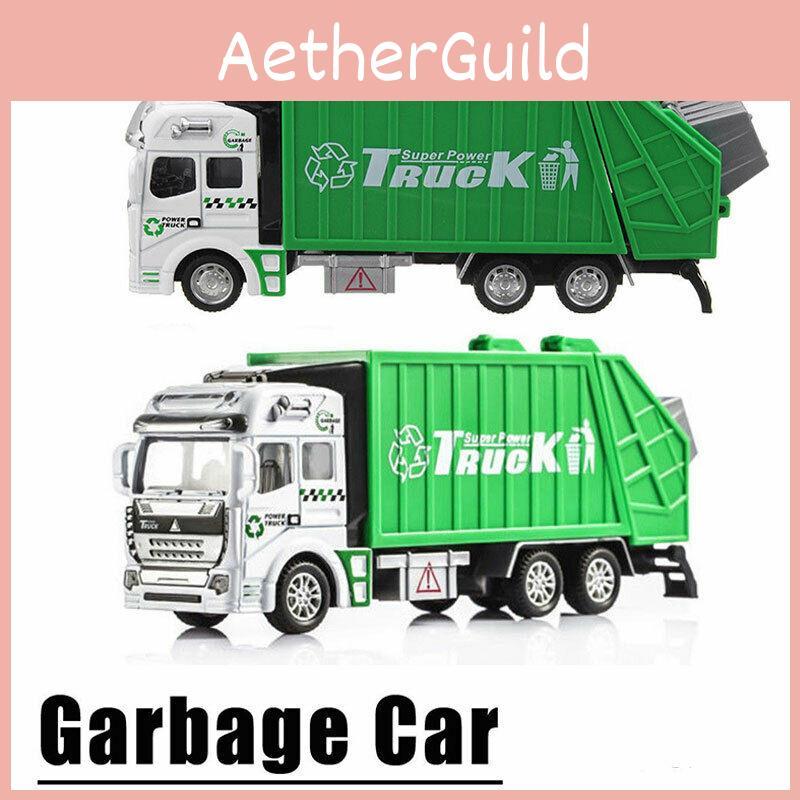Colorful Diecast Garbage Truck Toy With Trash Bin For Kids Boys Xmas Gift