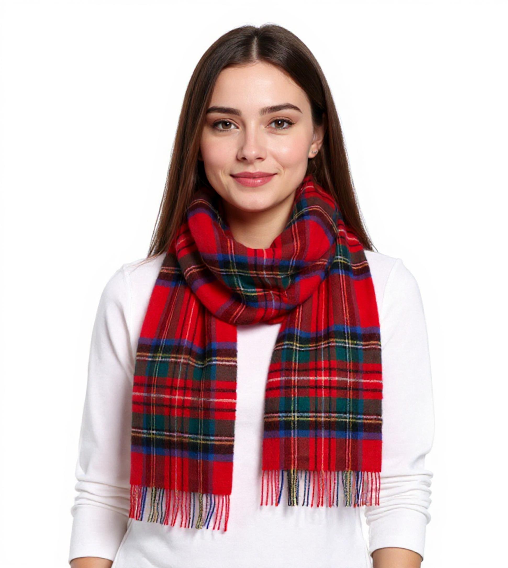 Шарф из 100% шерсти ягненка с тартановым узором Hamilton Kilts, зимняя стола с длинной бахромой One size красный