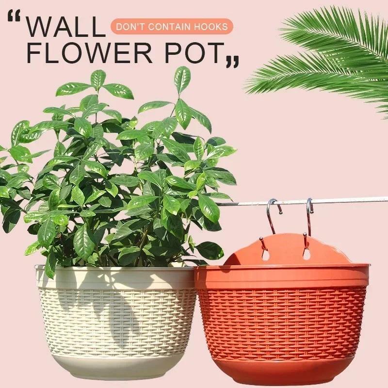 Wall Mounted Flower Pot Imitation Rattan Weaving Creative Flower Planter Garden Pot Semicircle Hanging Basket Yard Balcony