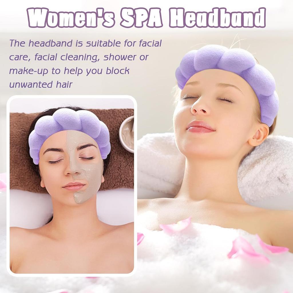 Fennec Mart Spa Headband and Wristband Set for Women Soft Face Wash Headband & Wrist Bands for Skincare, Makeup & Facial Cleansing Routine (Purple)