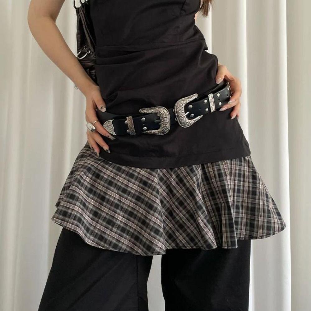 Black Women's Rivet Belt Y2k Dress Jeans Belt Fashionable Leather Waist Belt  Waist-Cinching