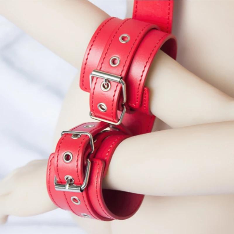 Bondage Wrist Flirting Fetish Backhand Handcuffs Bondage Bed Restraints Leather Adjustable SM Adult Sex Toys for Women Game