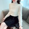 Winter Fashion New 2024 Long Sleeve Stand Collar Apricot Velvet Lace Blouse Shirt Women Tops Blouses Shirts J784