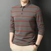Men's Korean-Style Pullover Cotton Lapel Polo Shirt Long-Sleeve Striped Loose Button T-Shirt