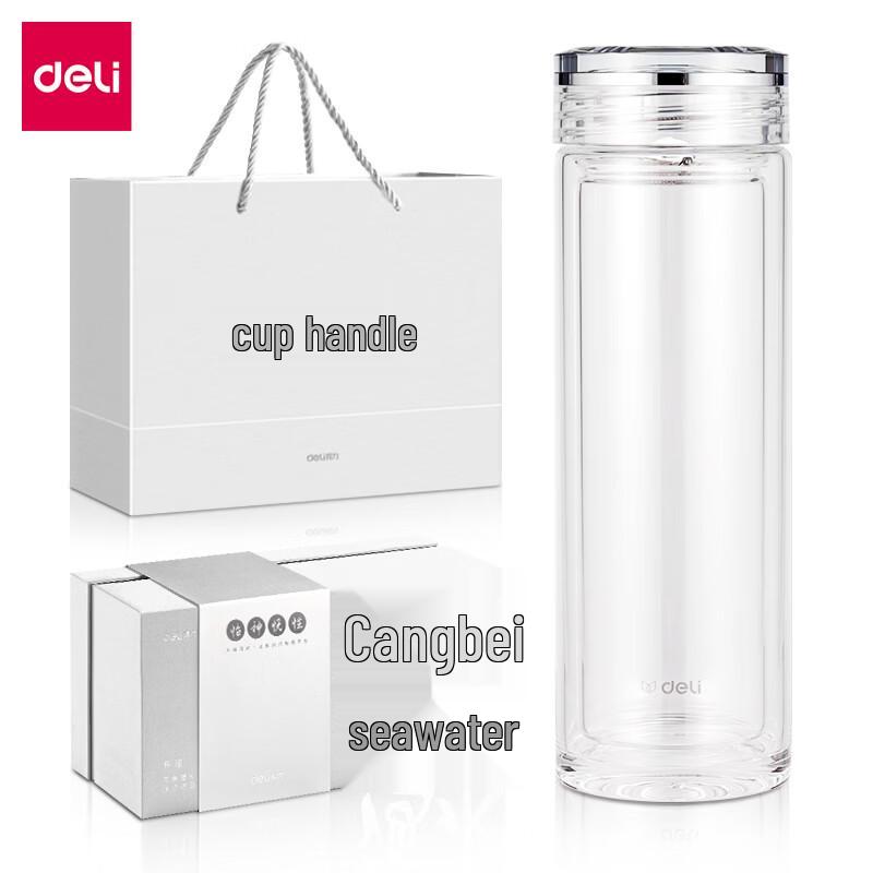 Стеклянная кружка Deli 410 мл с двойными стенками и ситечком для чая