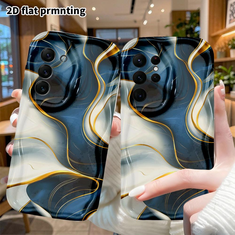 Phone Case: 2D Flat Samsung Galaxy A34 A35 S20 S22 S21 FE Plus Ultra Protective Case, Navy Blue and White Fluid, Christmas and Halloween Gift