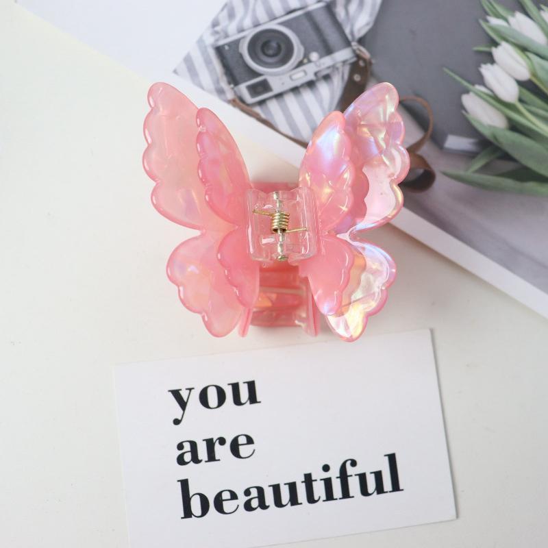 Portable Retro Double-layer Butterfly Hair Claw Colorful Acetate Crab Hair Clip for Women Travel Outdoor Emergency Use