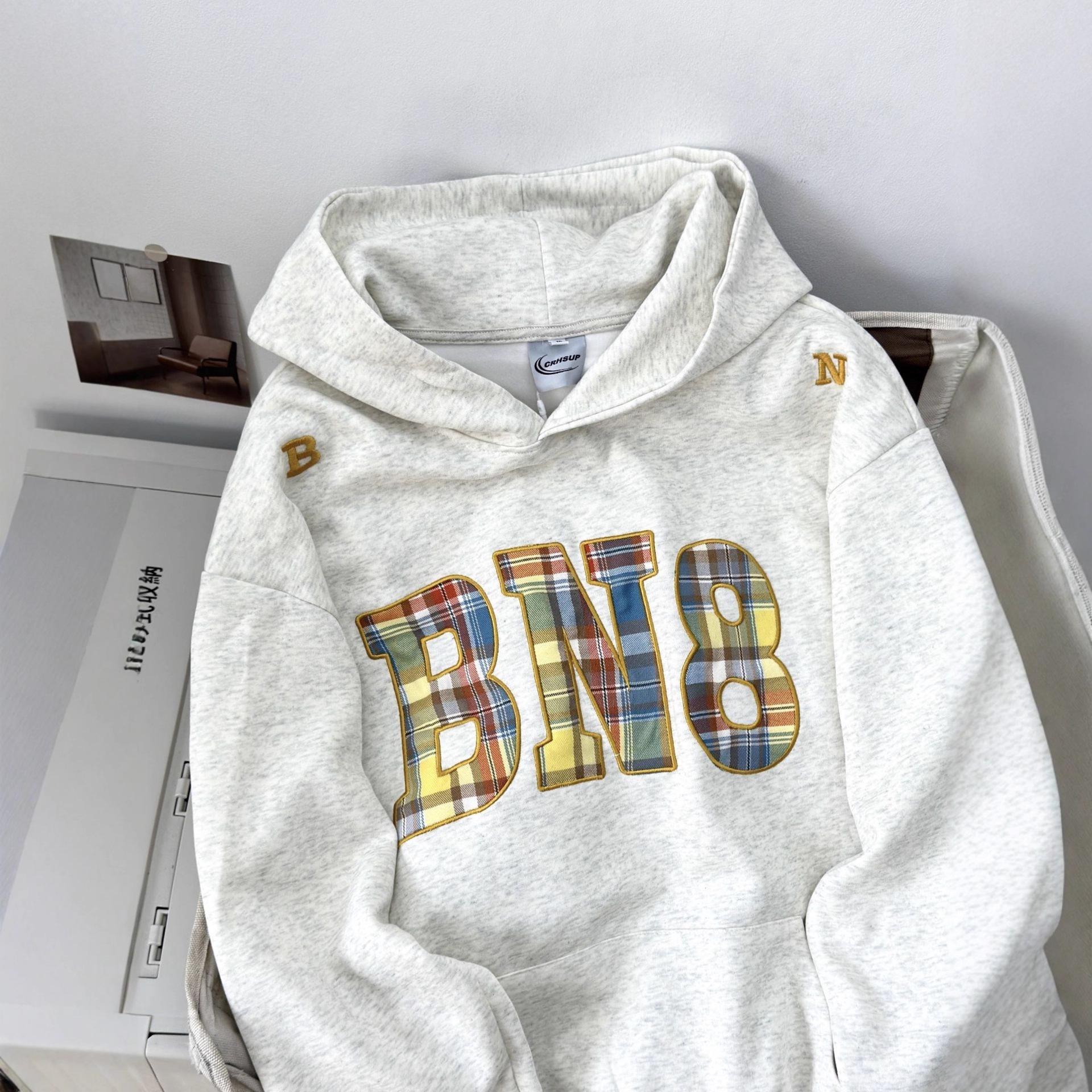 Unisex Retro Plaid Letter Embroidered Hoodie - Niche Design for Couples, Autumn/Winter Outerwear M