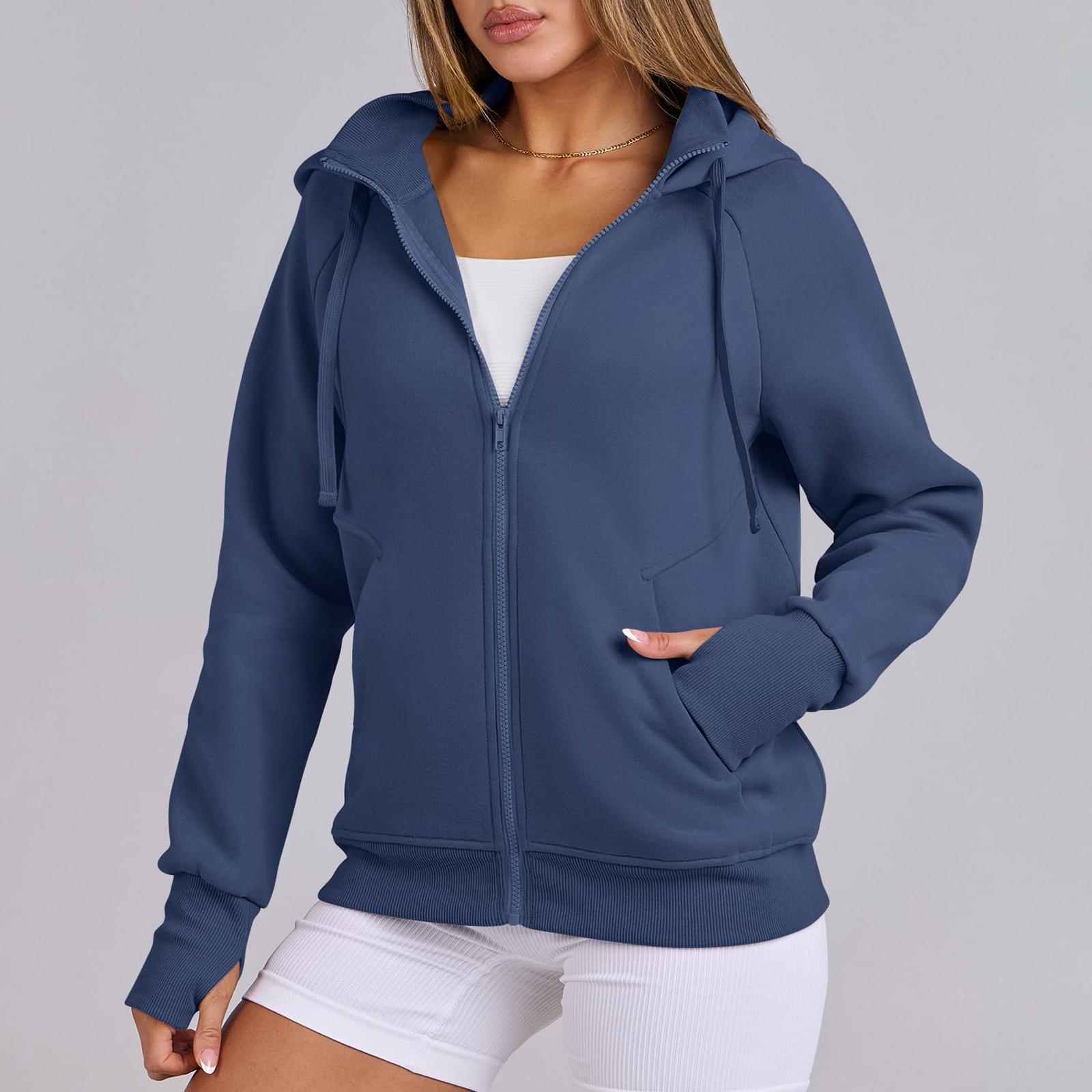 

Женские толстовки с капюшоном на молнии, флисовые куртки, толстовки с длинным рукавом, карманы, повседневная осенняя мода, элегантные наряды, одежда M синий
