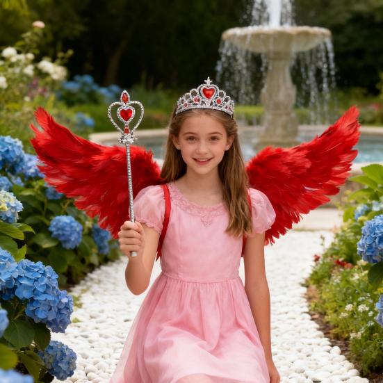 Angel Wing for Girls Women Feather Wings with Crown And Wand Fairy Costume Accessories for Cosplay Halloween Party
