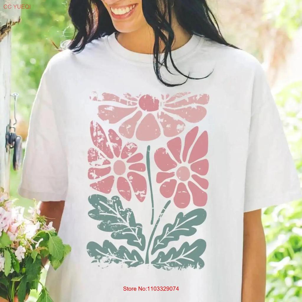Boho Daisy Flower T Shirt Cottagecore Floral Vintage Retro vintage Washed Stretched fashion homme streetwear Casual