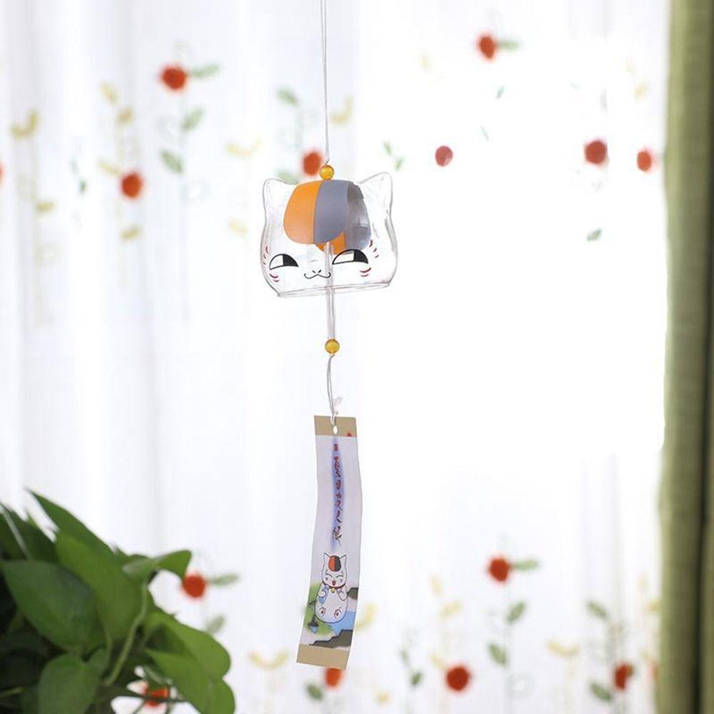 1pcs Transparent Glass Cat Pattern Wind Chime Creative Japanese Cat Pendant Home Garden Hanging Decor DIY Gift