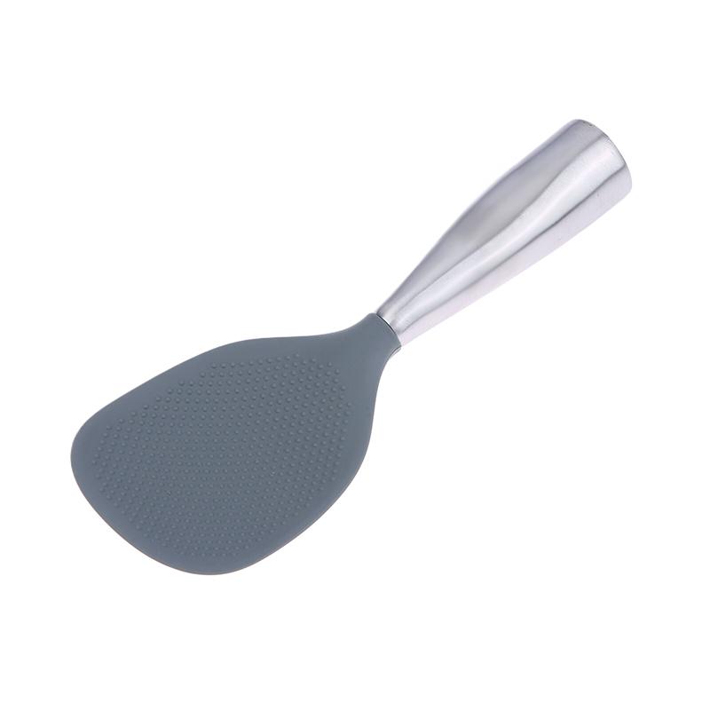1Pieces Silicone Spoon Non-stick Cooking Spoon Stainless Steel Handle Anti-scalding Pot Rice Spoon Outdoor Tableware