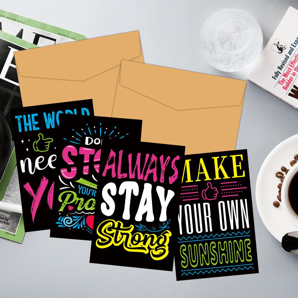 12Pcs Watercolor Doodle Inspirational Greeting Cards Set with Envelopes, Motivational Thank You Card, Encouragement Postcard