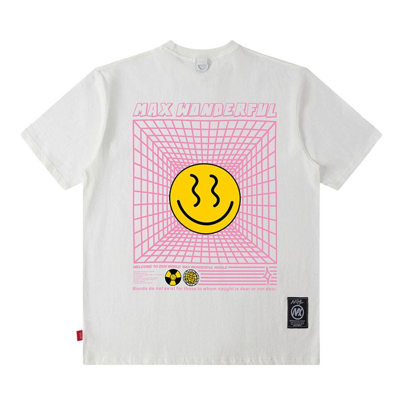 European And American Smiley Face Printing Street Tide Brand Casual Loose Cotton Short-Sleeved T-Shirt Men'S And Women'S High Street