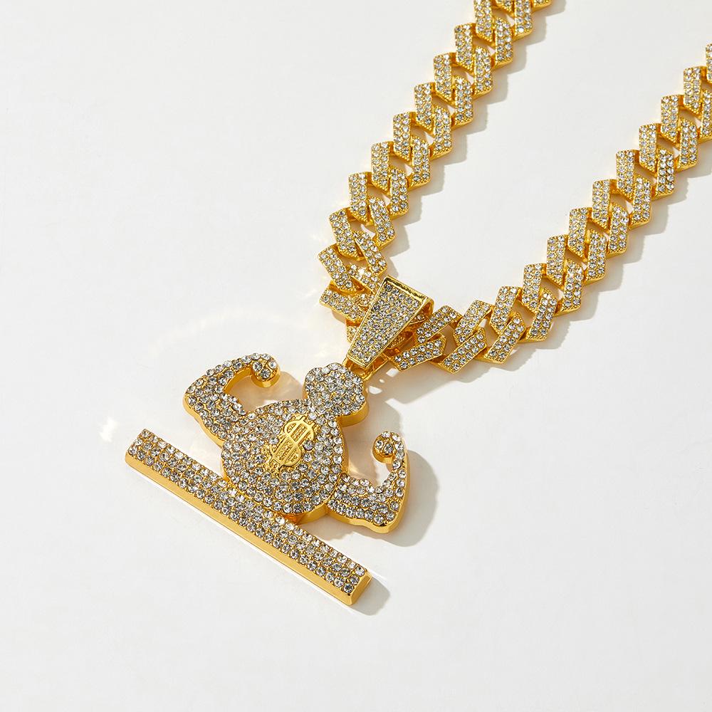 Diamond Muscle Money Bag Hip Hop Pendant: High-End Alloy Rhinestone Men's Cuban Chain Necklace